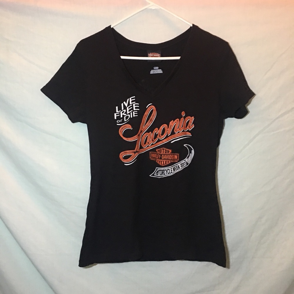 Harley-Davidson New Hampshire Laconia V-Neck Black T-Shirt Size Large in Womens